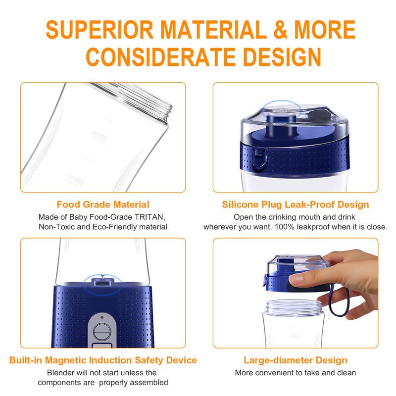 Portable Blender For Shakes And Smoothies Personal Size Single Serve Travel Fruit Juicer Mixer Cup With Rechargeable USB - fitforgesho